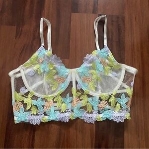 Floral lace sheer crop top corset white 1xl